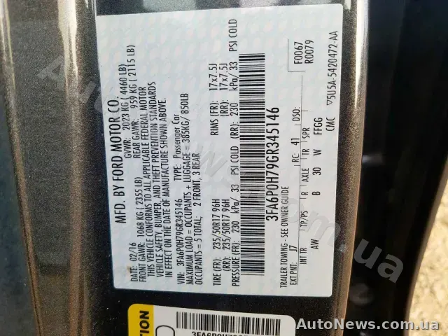 2016 Ford Fusion SE, VIN 3FA6P0H79GR345146, госномер ВК1001ІС — фото 20 (copart)