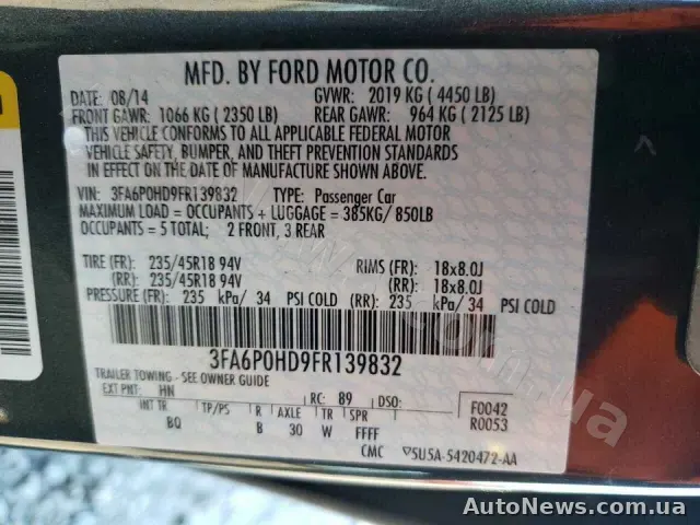2014 Ford Fusion, VIN 3FA6P0HD9FR139832, держномер АІ1681ТС — фото 10 (copart)