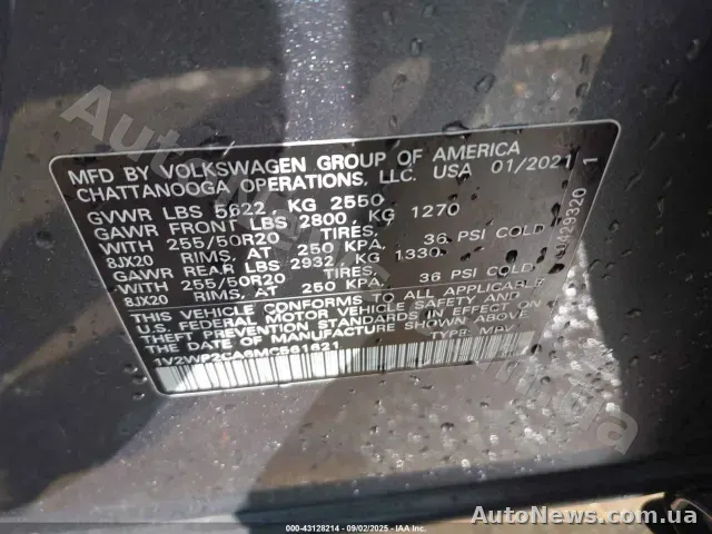 2021 Volkswagen Atlas, VIN 1V2WP2CA6MC561621 — zdjęcie 25 (iaai)