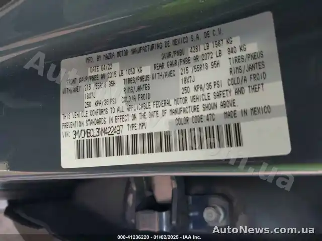 2022 Mazda CX-30, VIN 3MVDMBCL3NM422497, plate КІ4971АС — photo 9 (iaai)