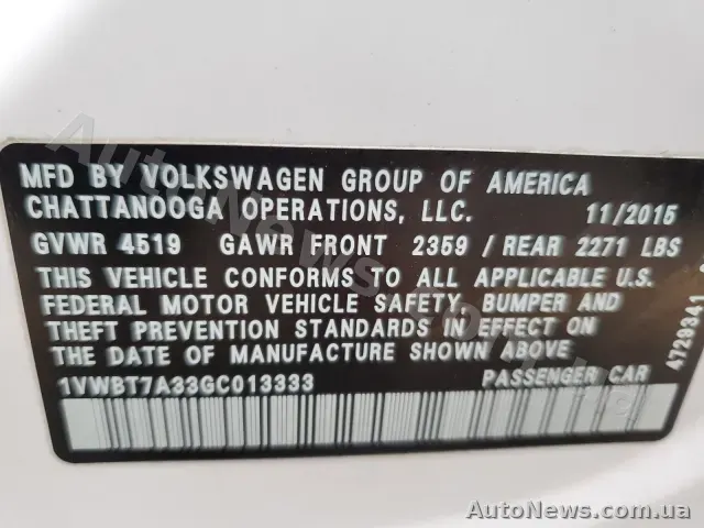 2016 Volkswagen Passat, VIN 1VWBT7A33GC013333 — фото 73 (manheim)
