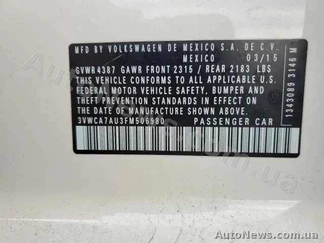 2015 Volkswagen Golf, VIN 3VWCA7AU3FM506980, nr rej. ВК6571ІІ — zdjęcie 12 (copart)