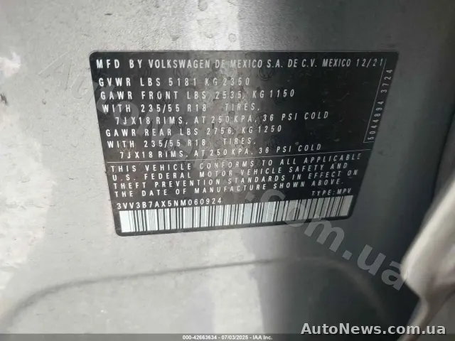 2022 Volkswagen Tiguan, VIN 3VV3B7AX5NM060924 — фото 9 (iaai)