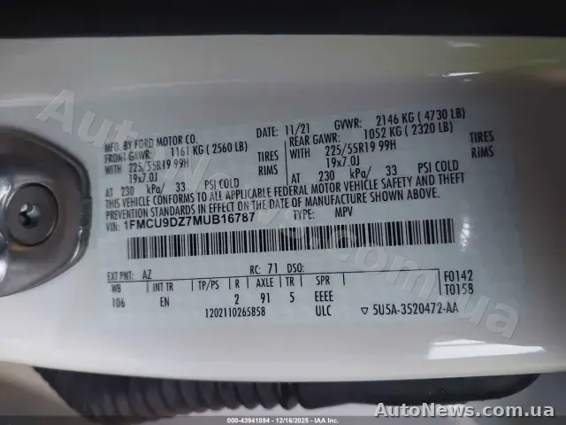 2021 Ford Escape, VIN 1FMCU9DZ7MUB16787 — фото 9 (iaai)