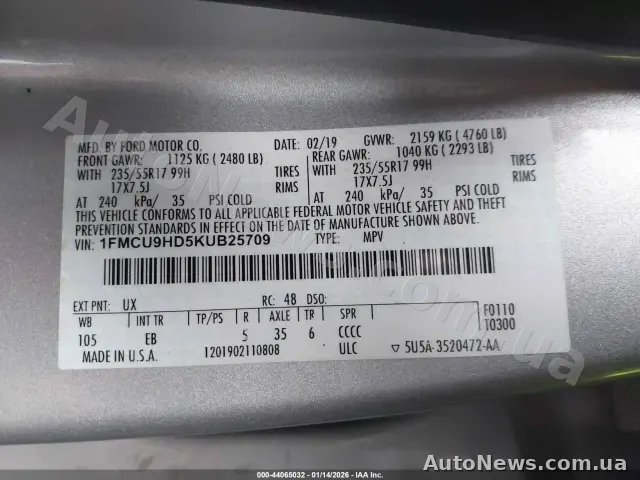 2019 Ford Escape, VIN 1FMCU9HD5KUB25709 — фото 9 (iaai)