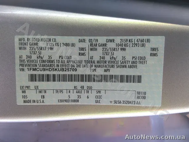 2019 Ford Escape, VIN 1FMCU9HD5KUB25709 — фото 14 (manheim)