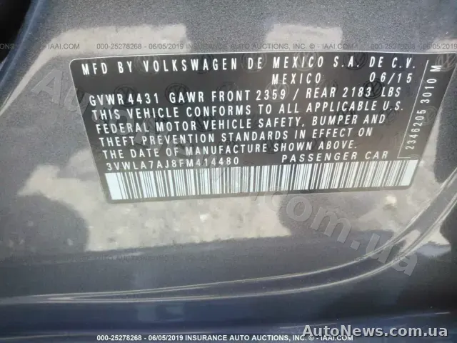 2015 Volkswagen Jetta, VIN 3VWLA7AJ8FM414480, держномер КА5966КЕ — фото 9 (iaai)