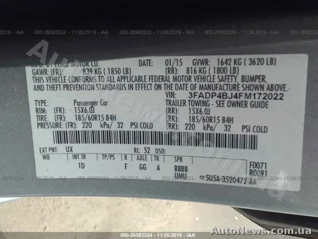2015 Ford Fiesta, VIN 3FADP4BJ4FM172022, nr rej. ВХ8621НС — zdjęcie 20 (iaai)