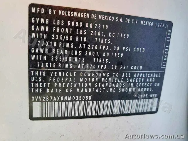 2022 Volkswagen Tiguan, VIN 3VV2B7AX8NM035088 — фото 14 (copart)