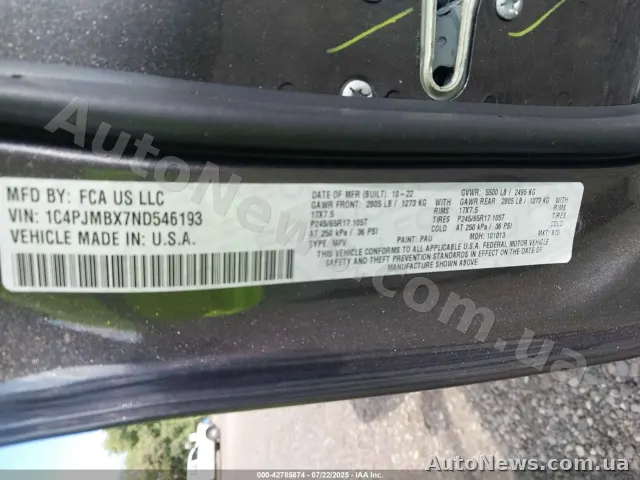 2022 Jeep Cherokee, VIN 1C4PJMBX7ND546193, nr rej. АХ3021СХ — zdjęcie 9 (iaai)