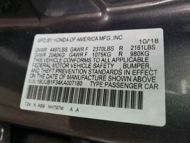 2018 Acura TLX, VIN 19UUB1F34KA007180, госномер КА0970КТ — фото 20 (copart)