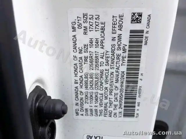 2017 Honda CR-V LX, VIN 2HKRW5H35HH402404, держномер АЕ1005РВ — фото 10 (copart)