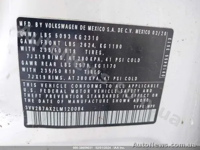 2020 Volkswagen Tiguan, VIN 3VV2B7AX2LM120084 — фото 25 (iaai)