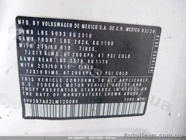 2020 Volkswagen Tiguan, VIN 3VV2B7AX2LM120084 — фото 9 (iaai)