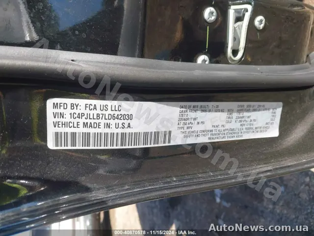 2020 Jeep Cherokee, VIN 1C4PJLLB7LD642030, nr rej. ВІ8837ІО — zdjęcie 9 (iaai)